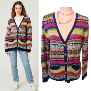 VTG 90s Colorful Knit Striped Button Front Cardigan *fits like Med